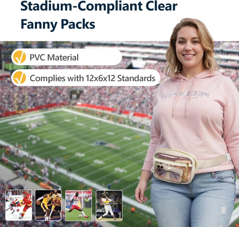 Packism Clear Fanny Pack for Women - Plus Size Wiast Range 35" - 51" Clear Belt Bag Stadium Approved PVC & Quilted Cotton Transparent Waist Bag for Sports & Concerts, Beige Yellow - Image 4